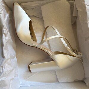 Perfect Bridal Kiera Dyeable Ivory Satin Cross Strap Block Heel Courts